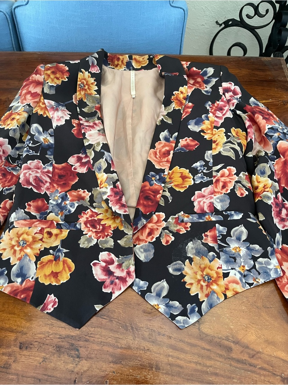 Truth and Pride Black Floral Cropped Blazer with Multicolor Blooms